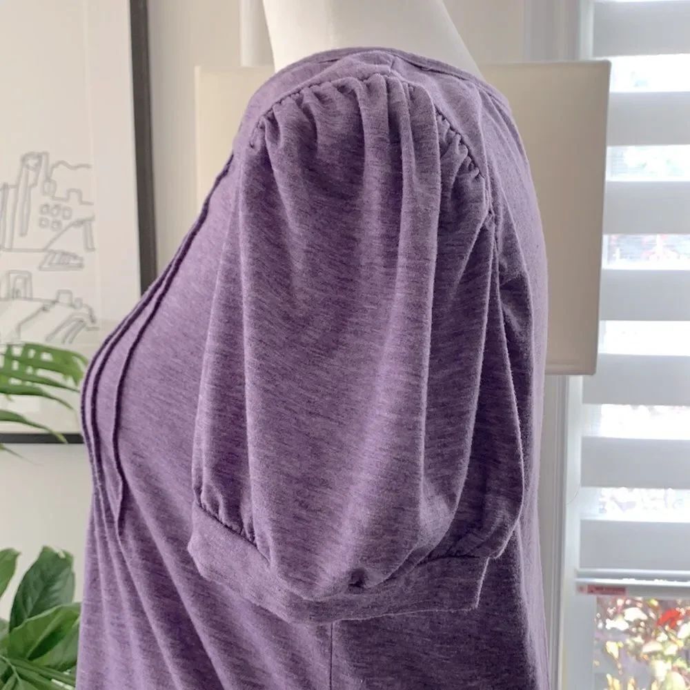Purple Puff Sleeve Ribbed Blouse - Picture 3 of 9